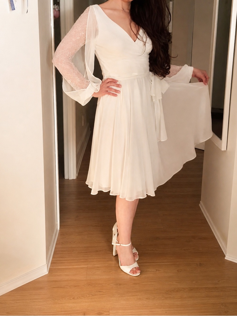 Elegant Ivory Lace & Chiffon Bridal Dress